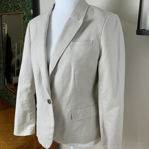 Banana Republic Petite Size 12P Blazer Jacket Beige 1 Button Cotton Career Work - Picture 5 of 13